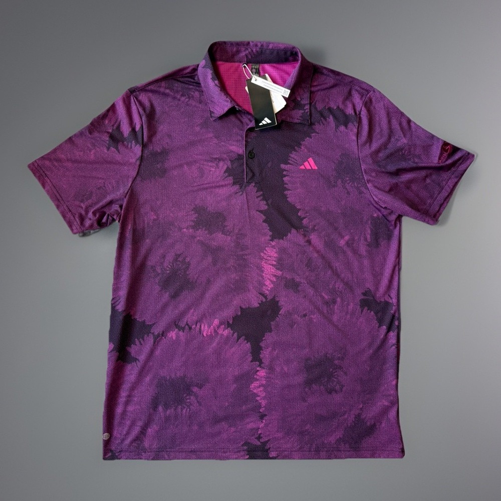 NWT Adidas Men's Lightweight Flower‎ Mesh Golf Polo Black / Fuschia Size Large